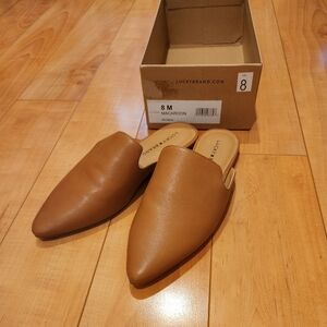 Lucky Brand Women's Brynnuh Leather Flat Slides In Macaroon Size 8M